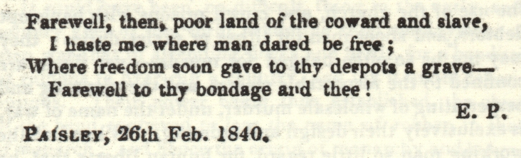 A byline in a Chartist 1840 poem.